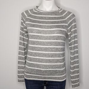 Mix By 41 Hawthorn Grey White Striped Long Sleeve Lightweight Sweater XS